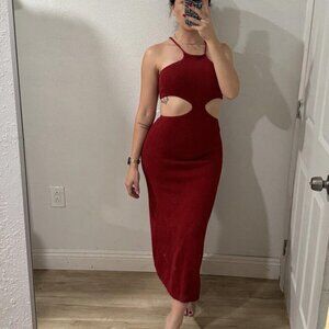 Lulu’s Lush for Life‎ Red Cutout Halter Knit Midi Dress size Large L